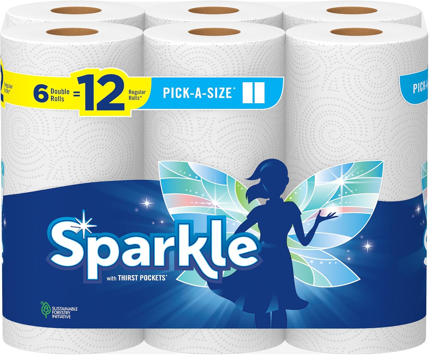 Sparkle Pick A Size Paper Towels, 6 Double Rolls = 12 Regular Rolls, Everyday Value Paper Towel With Full And Half Sheets
